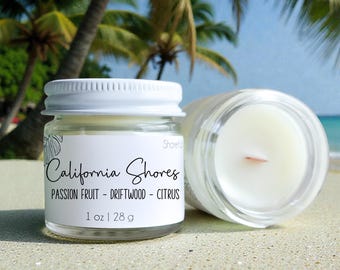 California Shores Wood Wick Candle: Coastal Home Fragrance | Bulk Mini Candles for Beach Weddings