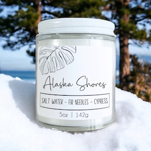 Alaska Shores Candle - Beach Wedding Bridesmaid Gift - Wooden Wick Bulk Mini Candles - Anchorage Party Favors for Beach Trip