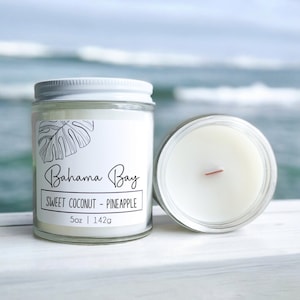 Bahama Bay Wood Wick Candle - Sweet Coconut Pineapple Coastal Home Fragrance