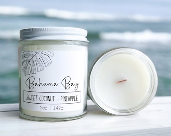 Bahama Bay Wood Wick Candle - Sweet Coconut Pineapple Coastal Home Fragrance