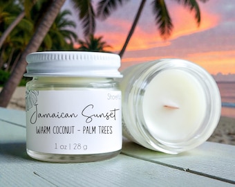 Jamaican Sunset: Coconut + Palm Trees Scented Wood Wick Candle | Beach Coastal Home Scents + Gifts