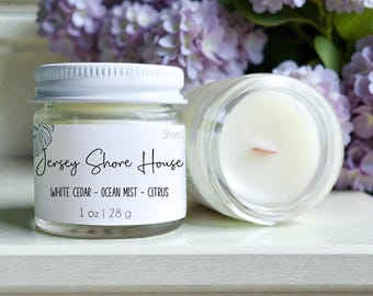 Jersey Shore House Candle: Ocean Mist, Citrus Scented Wood Wick Mini Candles | Coastal Home Fragrance + Gifts