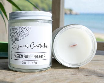 Cozumel Cocktails Wood Wick Candle: Pineapple + Passion Fruit 5oz | Beach Home Summer Scents