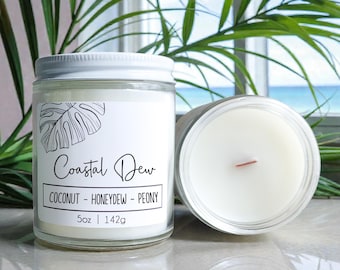 Coastal Dew: Honeydew + Coconut Scented Wood Wick Candle | Beach Coastal Home Scents + Gifts