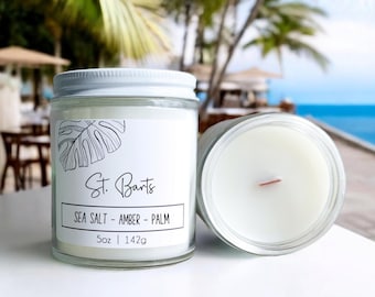 St Barts Wood Wick Candle: Coastal Ocean Home Fragrance