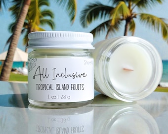 All Inclusive Tropical Scented Mini Candle: Wood Wick Coastal Home Fragrance