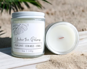 Under the Palms Candle: Soy Blend Wax with Crackling Wood Wick