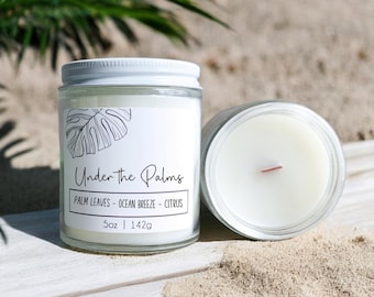 Under the Palms Wood Wick Candle: Green Leaves Coastal Home Fragrance