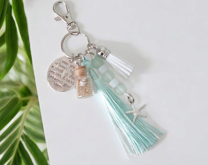 Featured listing image: Beach-Themed Keychain Purse Charm – Nautical Gift with Sand and Shells