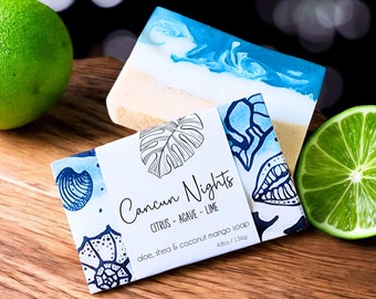 Cancun Soap Bar with Shea, Aloe,and Coconut Mango Oils - Bridesmaid Gift for Beach Destination Wedding Hotel Bag - Cruise Gifts