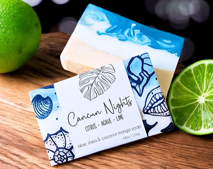 Featured listing image: Cancun Soap Bar with Shea, Aloe,and Coconut Mango Oils - Bridesmaid Gift for Beach Destination Wedding Hotel Bag - Cruise Gifts