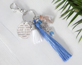 Beach-Themed Keychain Purse Charm – Nautical Gift with Sand and Shells