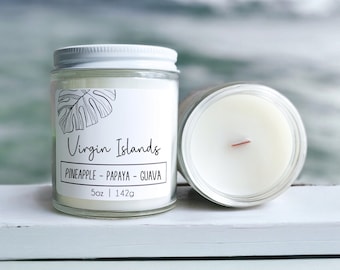 Virgin Islands Scented Candle: Tropical Soy Wax with Crackling Wood Wick