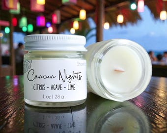 Cancun Nights Wood Wick Candles: Mini Candle Favors - Bulk Beach Wedding + Party Gifts
