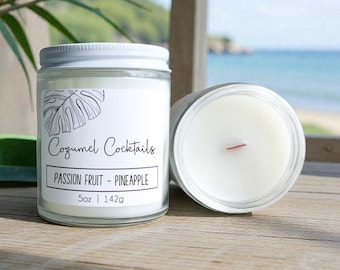 Cozumel Cocktails Wood Wick Candle: Pineapple + Passion Fruit 5oz | Beach Home Summer Scents