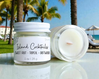 Island Cocktails Wood Wick Candles: Mini Candle Favors - Bulk Beach Wedding + Party Gifts