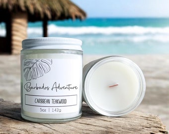 Barbados Adventure Wood Wick Candle: A Tropical Teakwood Home Scent for a Coastal Home Decor