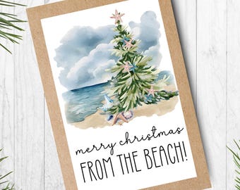 Beach Christmas Holiday Greetings | Personalized Custom Tropical Holiday Card Set | Blank Inside