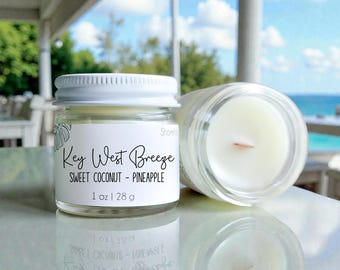 Key West Breeze Wood Wick Candles: Mini Candle Favors - Bulk Beach Wedding + Party Gifts