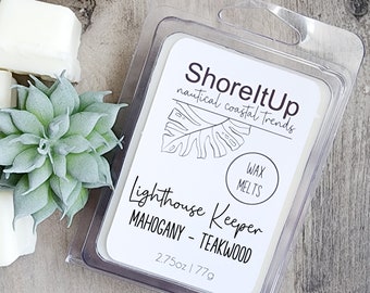 Lighthouse Keeper Wax Melts - Nautical Beach Flameless Scents in Mahogany Teakwood - Gifts for Him