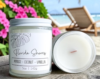 Florida Shores Wood Wick Beach Candle: Tropical Coastal Home Fragrance