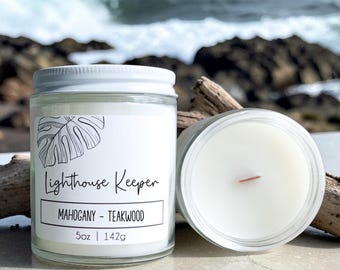 Lighthouse Keeper Wood Wick Candle: Coastal Home Fragrance - Mahogany Teakwood
