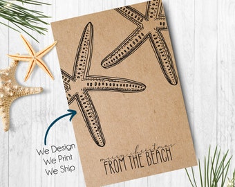 Starfish Beach Christmas Card Set, Personalized Tropical Holiday Card Set, Custom California Christmas Greeting Card Set, Blank Inside