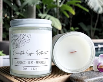Coastal Spa Retreat: Fresh Scented Wood Wick Candle | Beach Coastal Home Scents + Gifts