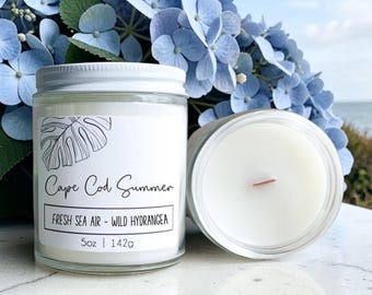 Cape Cod Summer Floral Scented Wood Wick Candle | Beach Coastal Home Scents + Gifts