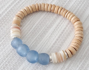 Blue Coastal Shell + Seaglass Dangle Earrings or Bracelet | Beach Jewelry