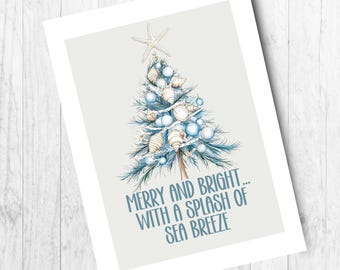Aqua Blue Christmas Card Set: Tropical Beach Holiday, Personalized