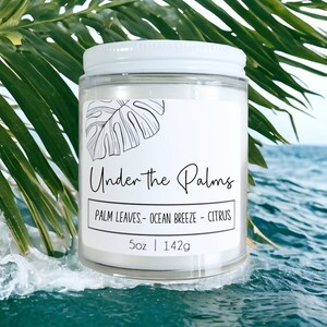 Under the Palms Candle, Destination Wedding Gift for Bridal Party, House Warming Gift for a Beach House, Swag Bag Gift