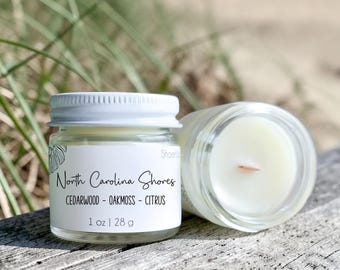 North Carolina Shores Wood Wick Candle: Coastal Home Fragrance | Bulk Mini Candles for Beach Weddings