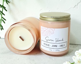 Siren Island Pistachio Vanilla Candle, Coastal Soy Blend Candle, Jasmine Scented Candle, Beach Home Decor Gift