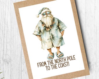 Beach Santa Christmas Card Set: Personalized Tropical Holiday Cards