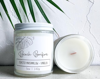 Beach Bonfire Wood Candle: Toasted Marshmallow Fireside Coastal Home Fragrance