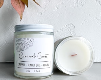 Caramel Coast Wood Wick Candle: Sweet Pumpkin Spice Fall Home Fragrance