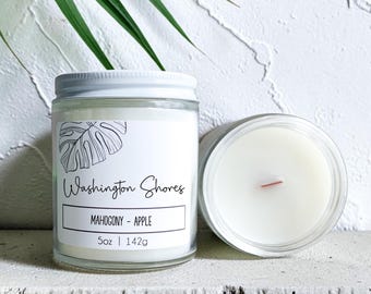 Washington Shores Wood Wick Soy Blend Candle :  Mahogany Apple Scent