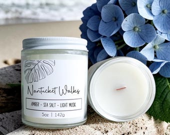 Nantucket Walks Wood Wick Beach Candle: Massachusetts Coastal Home Fragrance