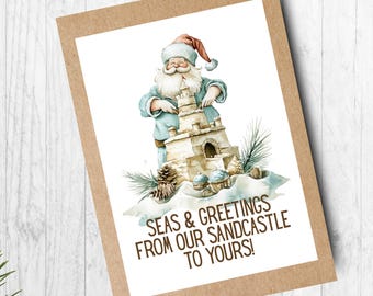 Beach Santa Christmas Card Set: Personalized Tropical Holiday Cards