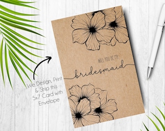 Will you Be my Bridesmaid Card, Hibiscus Flower Beach Bridesmaid Proposal Card, Tropical Wedding Maid of Honor Gift