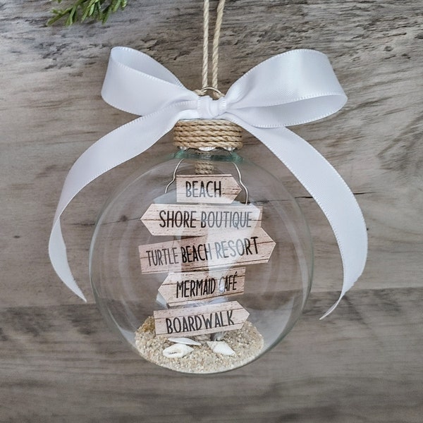Personalized Beach Christmas Ornament: Coastal Destination Signs