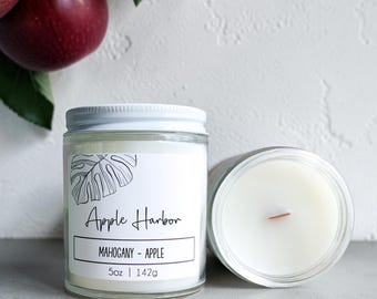 Apple Harbor Wood Wick Candle:  Mahogany Fall Scented Home Fragrance