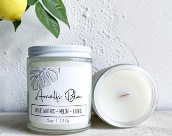 Amalfi Blu Wood Wick Candle | Coastal Italian Home Fragrance | Marine & Honeydew Melon Scent