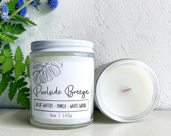 Poolside Breeze Wood Wick Candle: Fresh Scent Coastal Home Fragrance