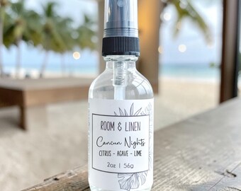 Cancun Nights Room + Linen Spray: Tropical Lime Coastal Beach Home Fragrance | 2 oz Travel scent
