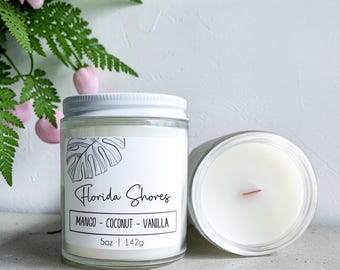 Florida Shores Wood Wick Beach Candle: Tropical Coastal Home Fragrance