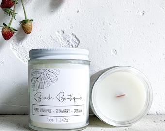 Beach Boutique Wooden Wick Candle - Costal Home Scents - Pink Pineapple