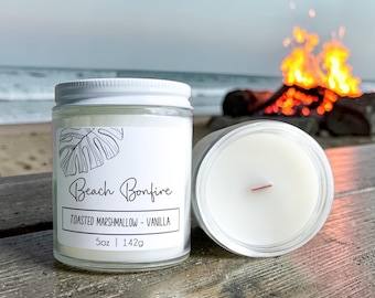 Beach Bonfire Wood Candle: Toasted Marshmallow Fireside Coastal Home Fragrance