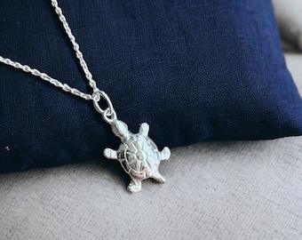 Sterling Silver Turtle Necklace, Beach Lovers Jewelry for Nautical Wedding Bridesmaid